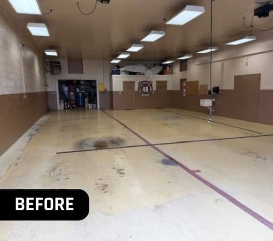 old flooring in Volunteer Fire Department garage before portrait