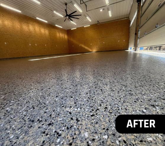MACH ONE York Epoxy Flake Flooring After Project Homeowner Basement in Dover, PA
