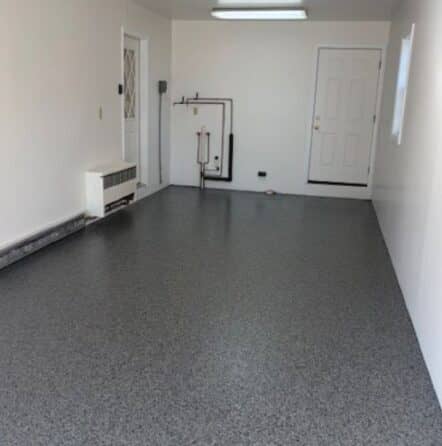 homeowner garage with Nightfall Epoxy Flake Flooring installed