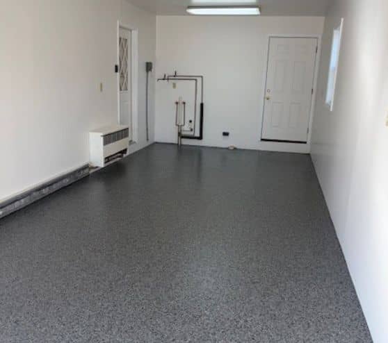 homeowner garage with Nightfall Epoxy Flake Flooring installed