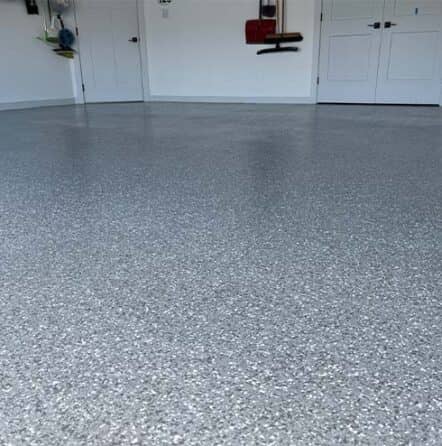 homeowner garage with smoke flake epoxy flooring