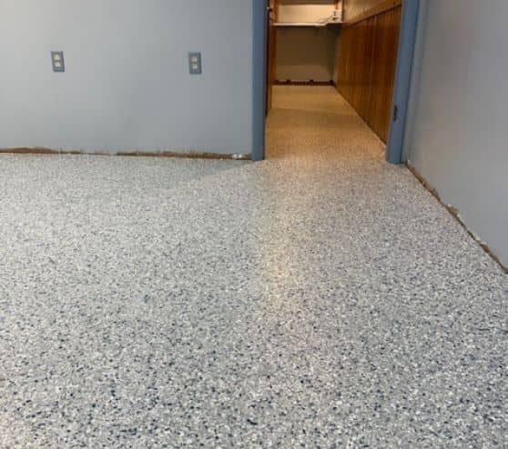 Tital Wave Epoxy Flake Flooring installed for homeowner basement