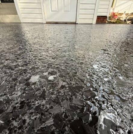 close-up of Brindle Carbon Epoxy Flake Flooring