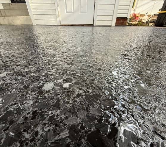 close-up of Brindle Carbon Epoxy Flake Flooring