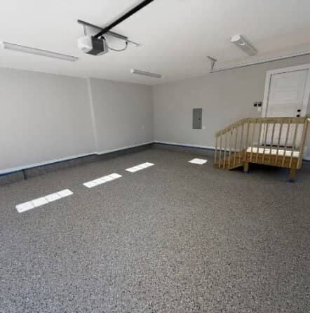 homeowner garage with new Dolphin Flake Epoxy Flake Flooring installed