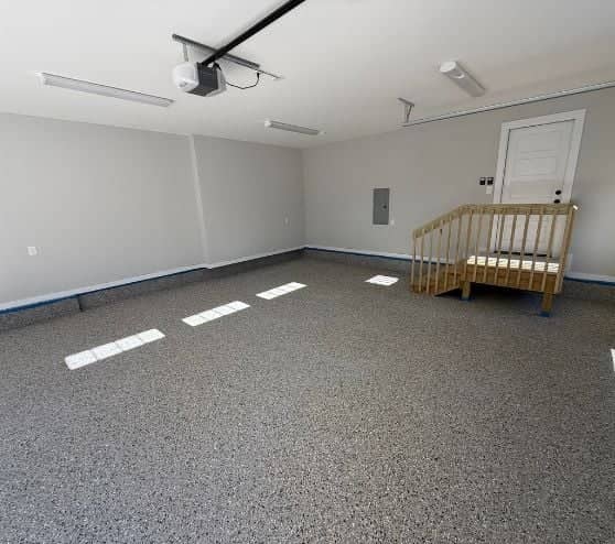 homeowner garage with new Dolphin Flake Epoxy Flake Flooring installed