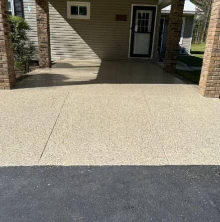 homeowner carport with new epoxy flake flooring