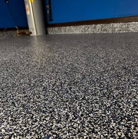 close-up of new epoxy flake flooring