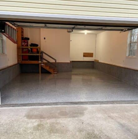 front view of homeowner garage with new epoxy flooring