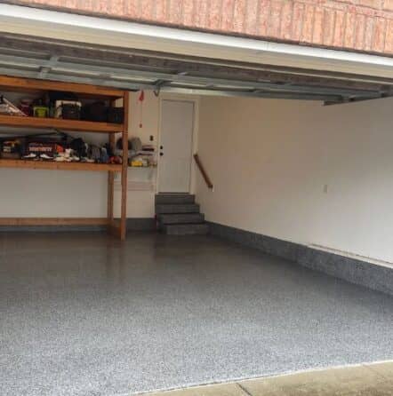 homeowner garage with new epoxy flooring
