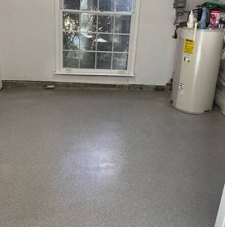 homeowner room with new epoxy flake flooring