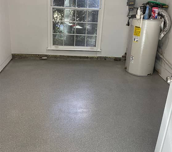 homeowner room with new epoxy flake flooring