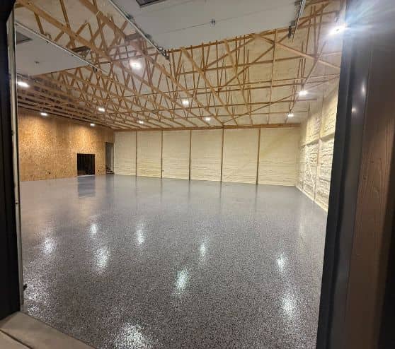 graphite epoxy flake flooring installed for Bryant Electrical