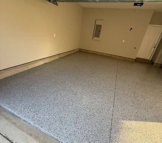 homeowner garage with new Lunar Epoxy Flake Flooring installed