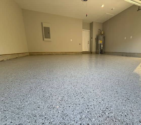 Lunar Epoxy Flake Flooring close-up in homeowner garage