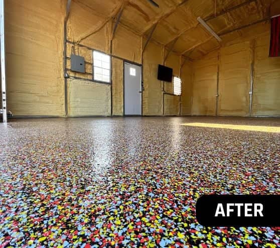 after portrait of their new garage with new epoxy