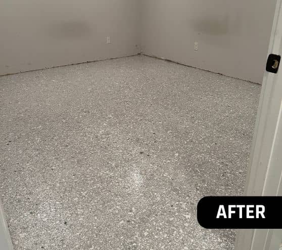 after portrait of homeowner basement with new epoxy flooring