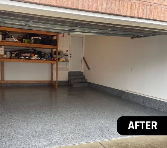 homeowner garage with new epoxy flooring installed