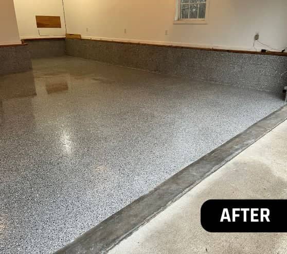after portrait of homeowner garage with new epoxy flooring