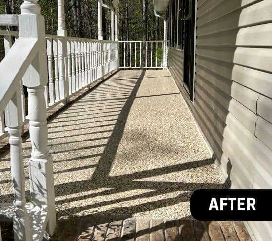 after portrait of homeowner patio with new epoxy flake flooring installed