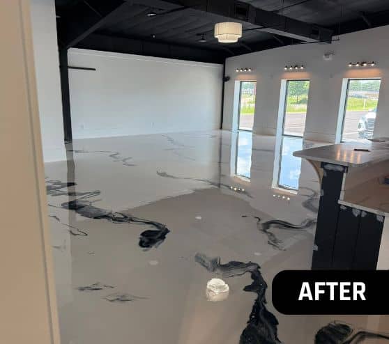 Boutique shop with new solid epoxy flooring installed for Boutique Owner