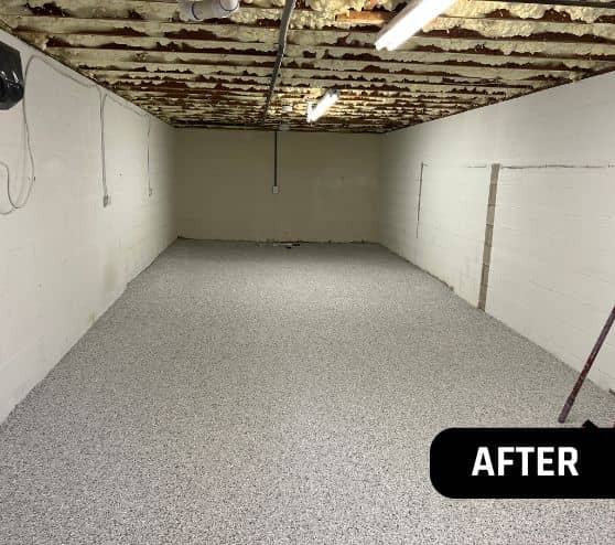 after portrait of Lunar Epoxy Flake Flooring for Homeowner Basement