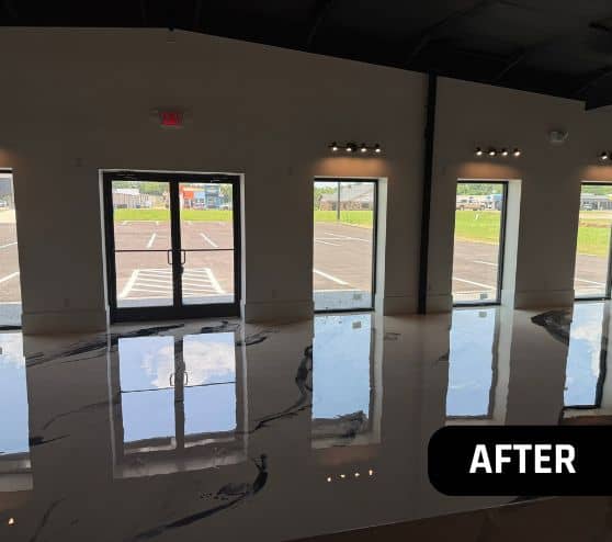 front view of Boutique Owner shop with new solid epoxy flooring installed