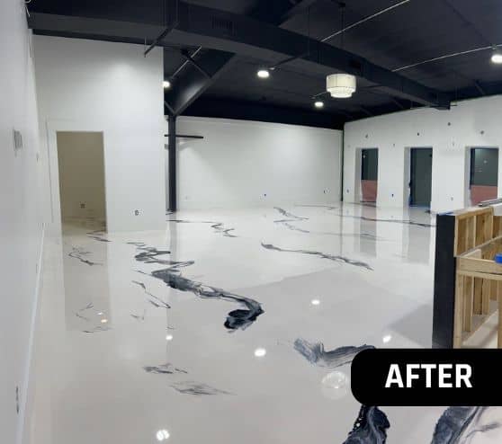 after portrait of Boutique Owner shop with new solid epoxy flooring installed