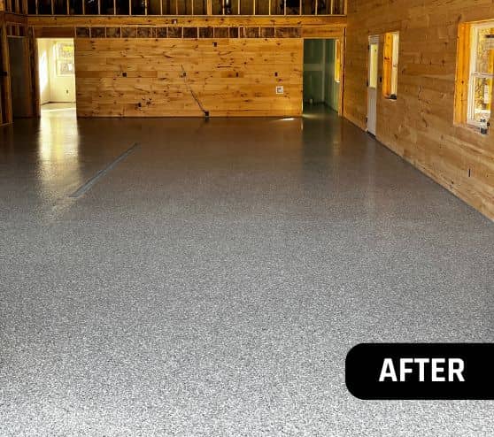 front view of homeowner barn with Stoney Creek Epoxy Flake Flooring