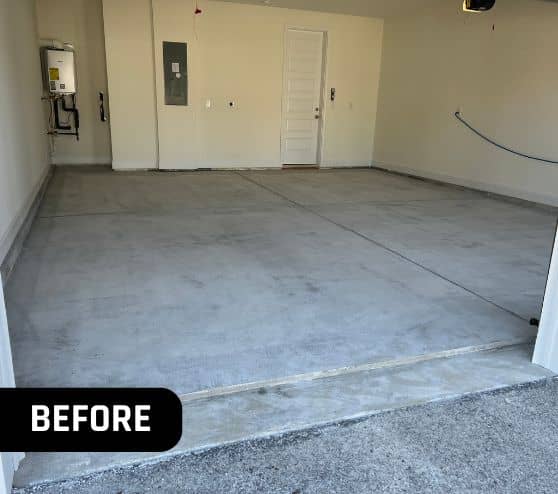 before portrait of homeowner garage with concrete flooring