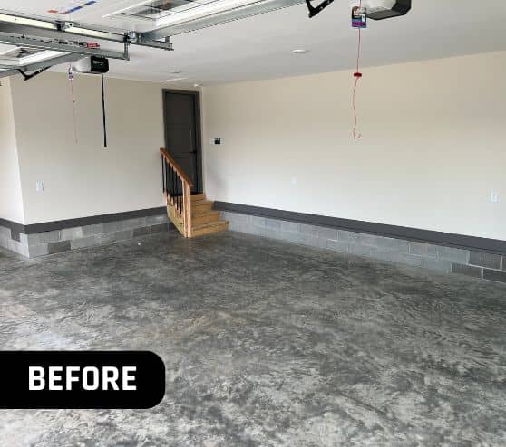 before portrait of homeowner garage with concrete flooring