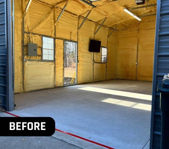 before portrait of their garage before new flooring