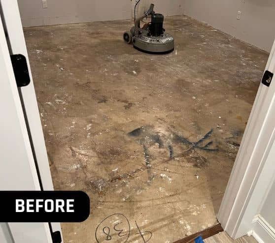 before portrait of homeowner basement before new flooring installed
