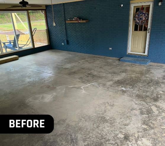 before portrait of homeowner patio with old concrete