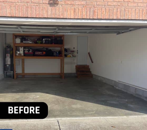 homeowner garage before new flooring installed