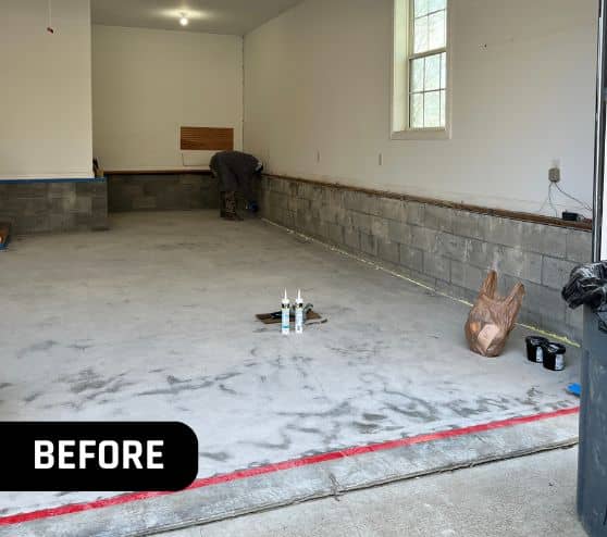 before portrait of homeowner garage before new flooring is installed