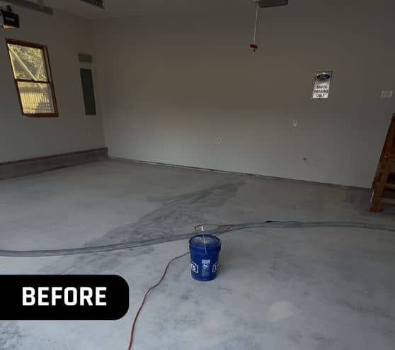 before portrait of homeowner garage with old concrete flooring