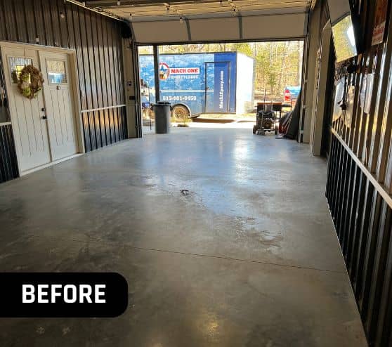 before portrait of homeowner garage before new flooring installed