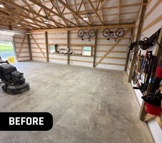 before portrait of homeowner garage before new flooring installed