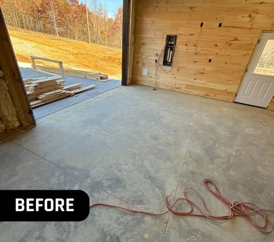 homeowner barn with old concrete flooring before portrait