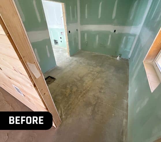 before portait of homeowner barn with old concrete flooring installed