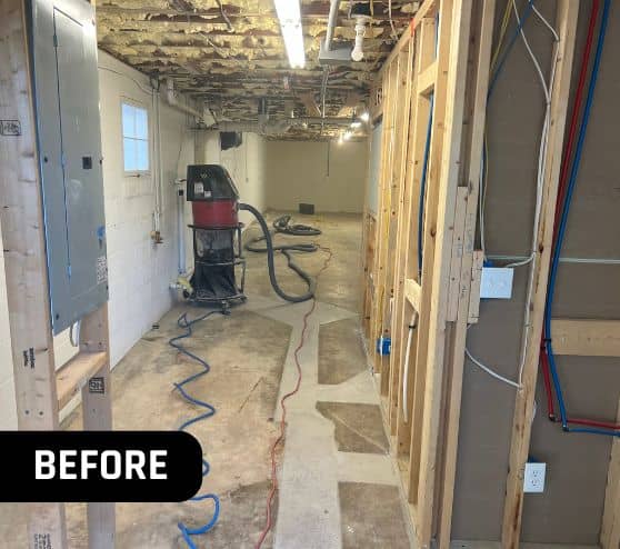before portrait of homeowner basement with old flooring