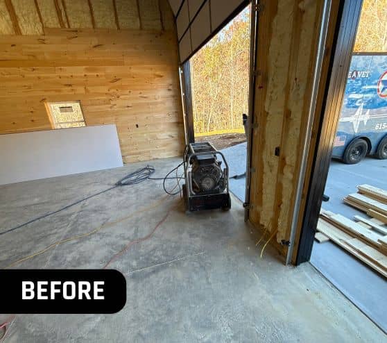 before portrait of homeowner barn with concrete flooring
