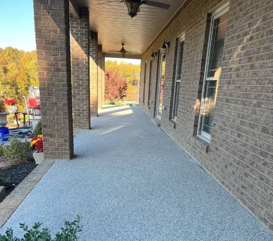 Madras Epoxy Flake Flooring installed for homeowner porch