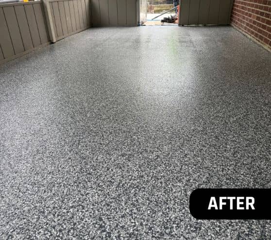 after portrait of homeowner sun room with new epoxy flooring installed
