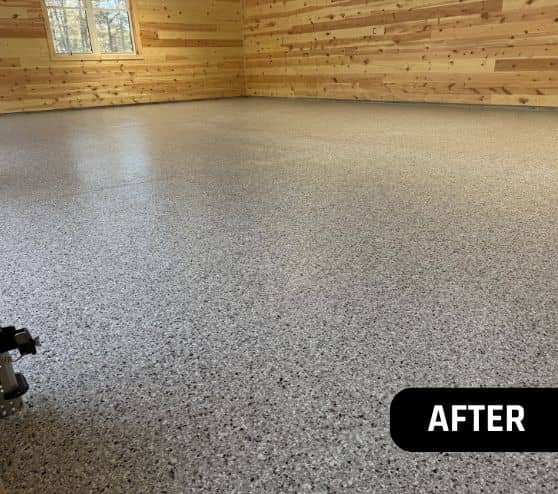 homeowner garage with Coyote Epoxy Flake Flooring installed