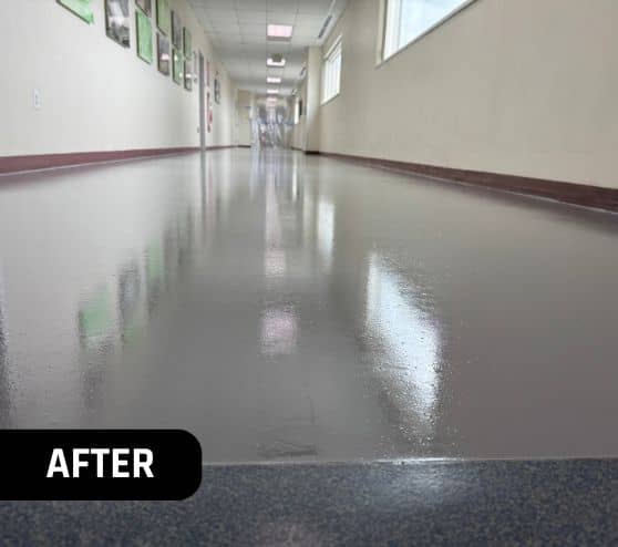 after portrait of USPS Center hallway with solid epoxy flooring