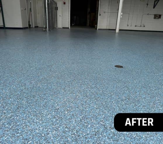 Blue Epoxy Flake Flooring installed for business owner
