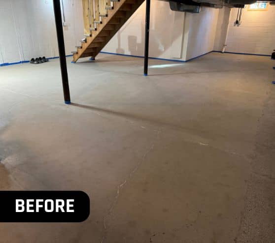 homeowner basement with old flooring before portrait