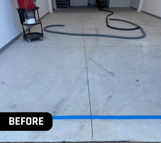 before portrait of homeowner garage with old concrete flooring